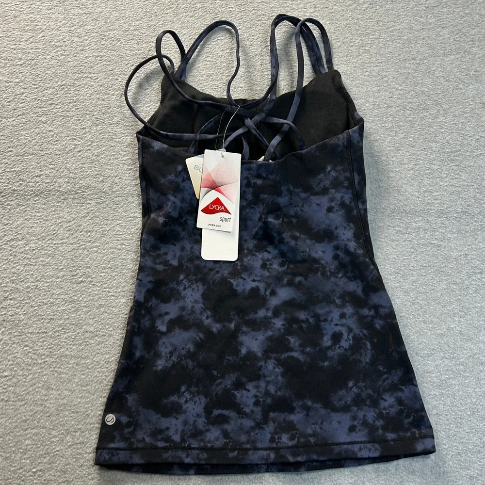 CRZ YOGA Tank Top Womens XS NWT Built In Bra Strappy Blue Smoke Yoga Active